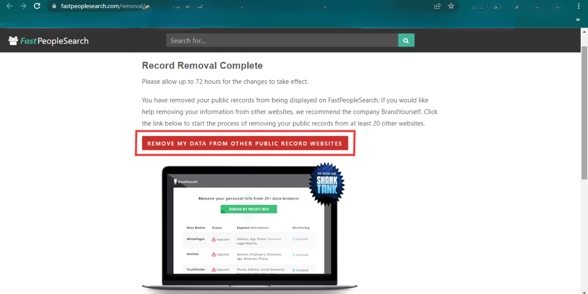 Record Removal Complete Fastpeoplesearch