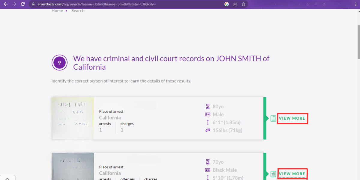 View more option on Arrestfact