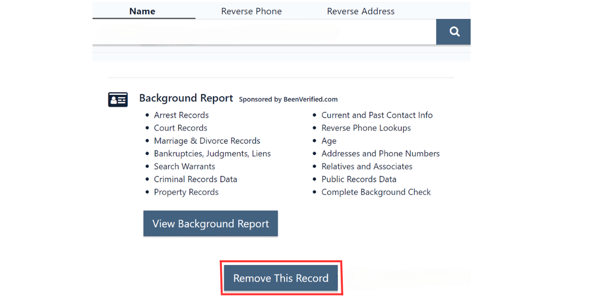 remove record from truepeoplesearch