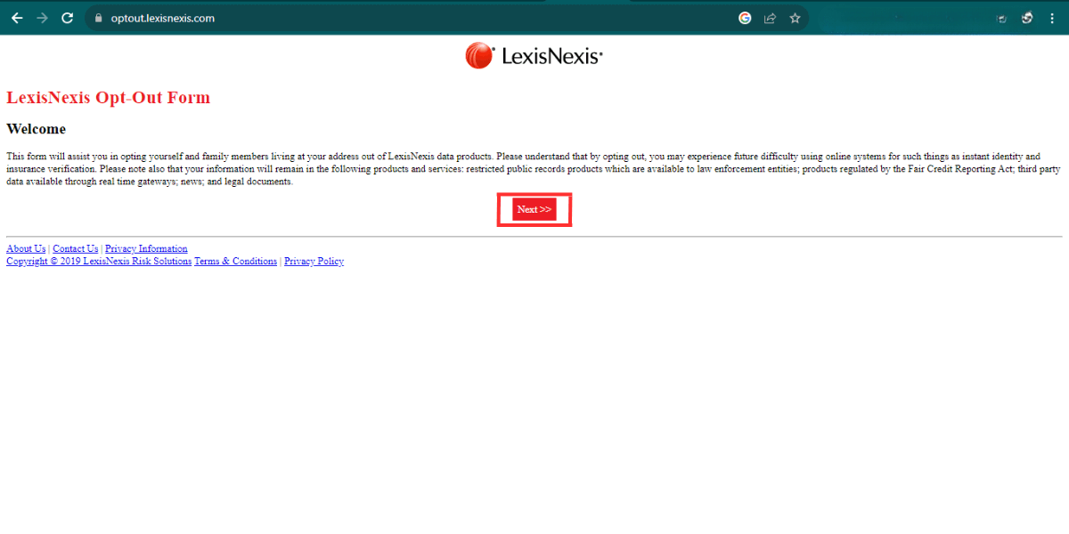 Click on LexisNexis opt-out link