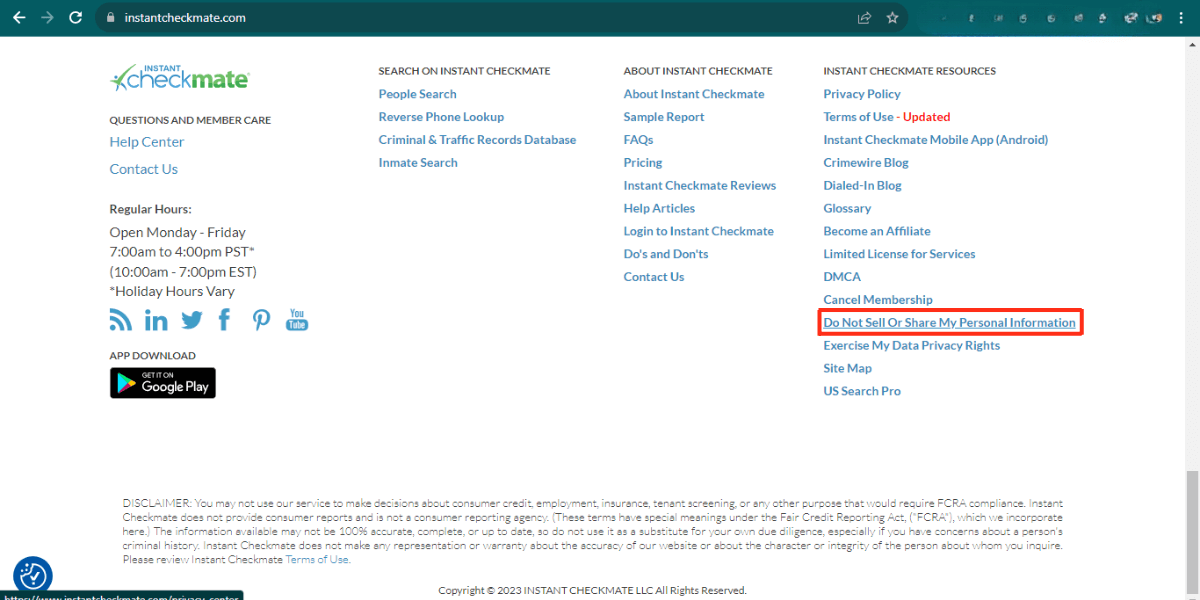 don't sell my personal info from checkmate