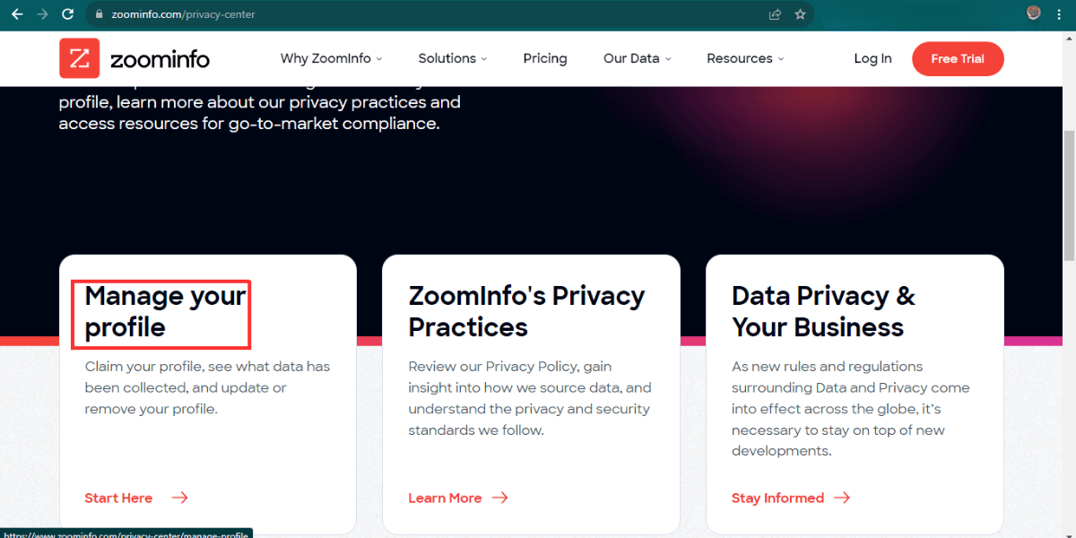 manage your profile on zoominfo