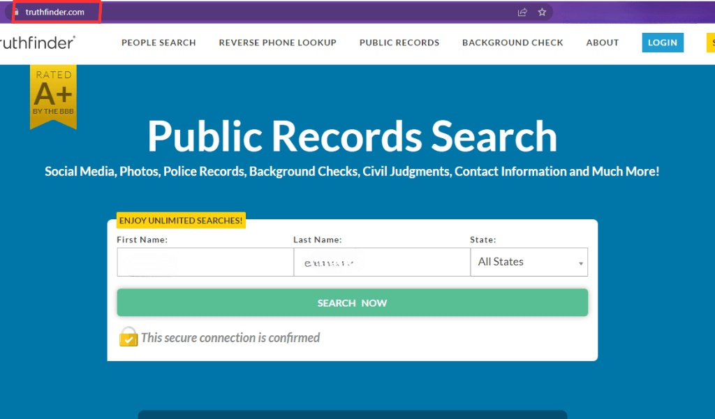 search truthfinder for data removal