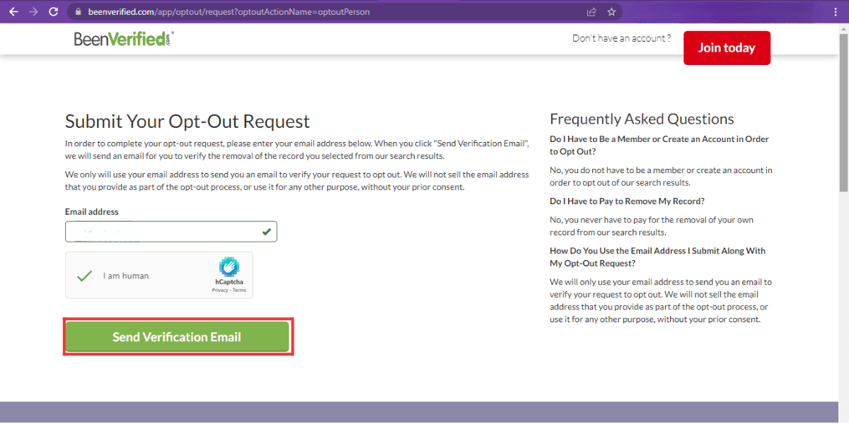 send verification for beenverified opt out