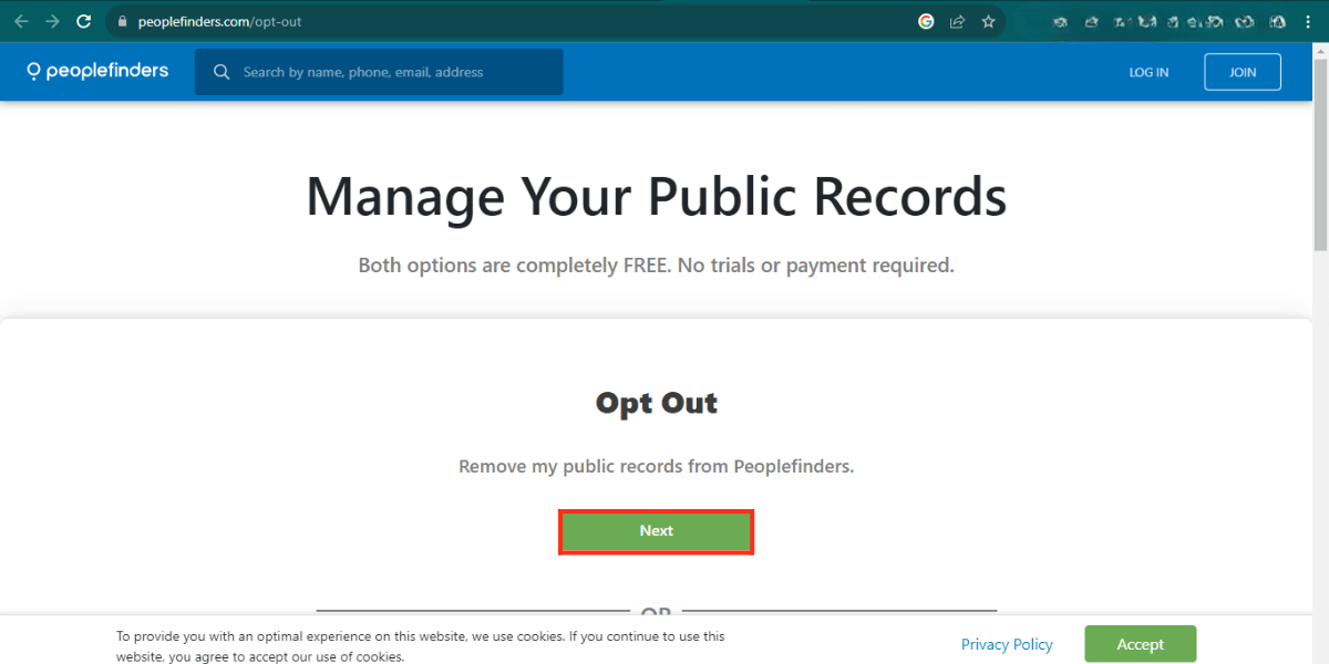 opt out from peolefinder